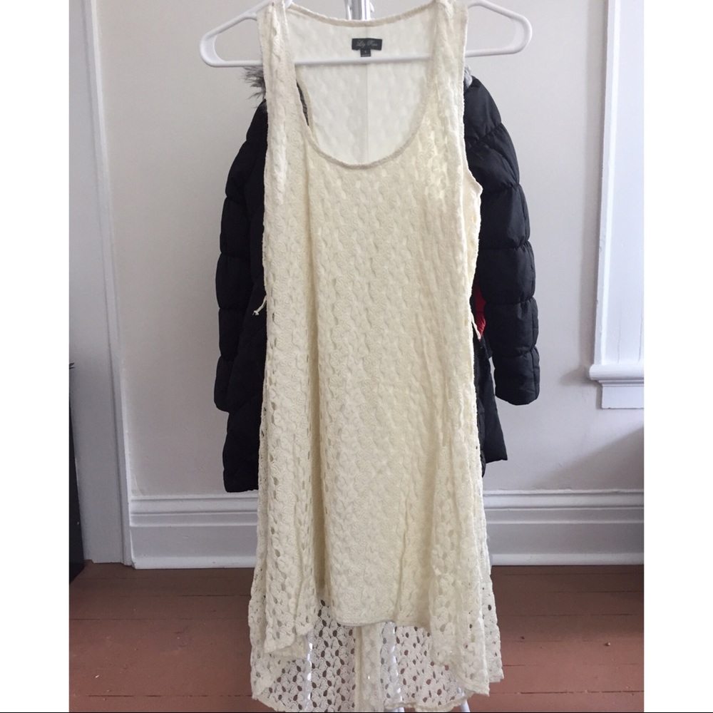 Ivory Crocheted Sleeveless High Low A Line Dress